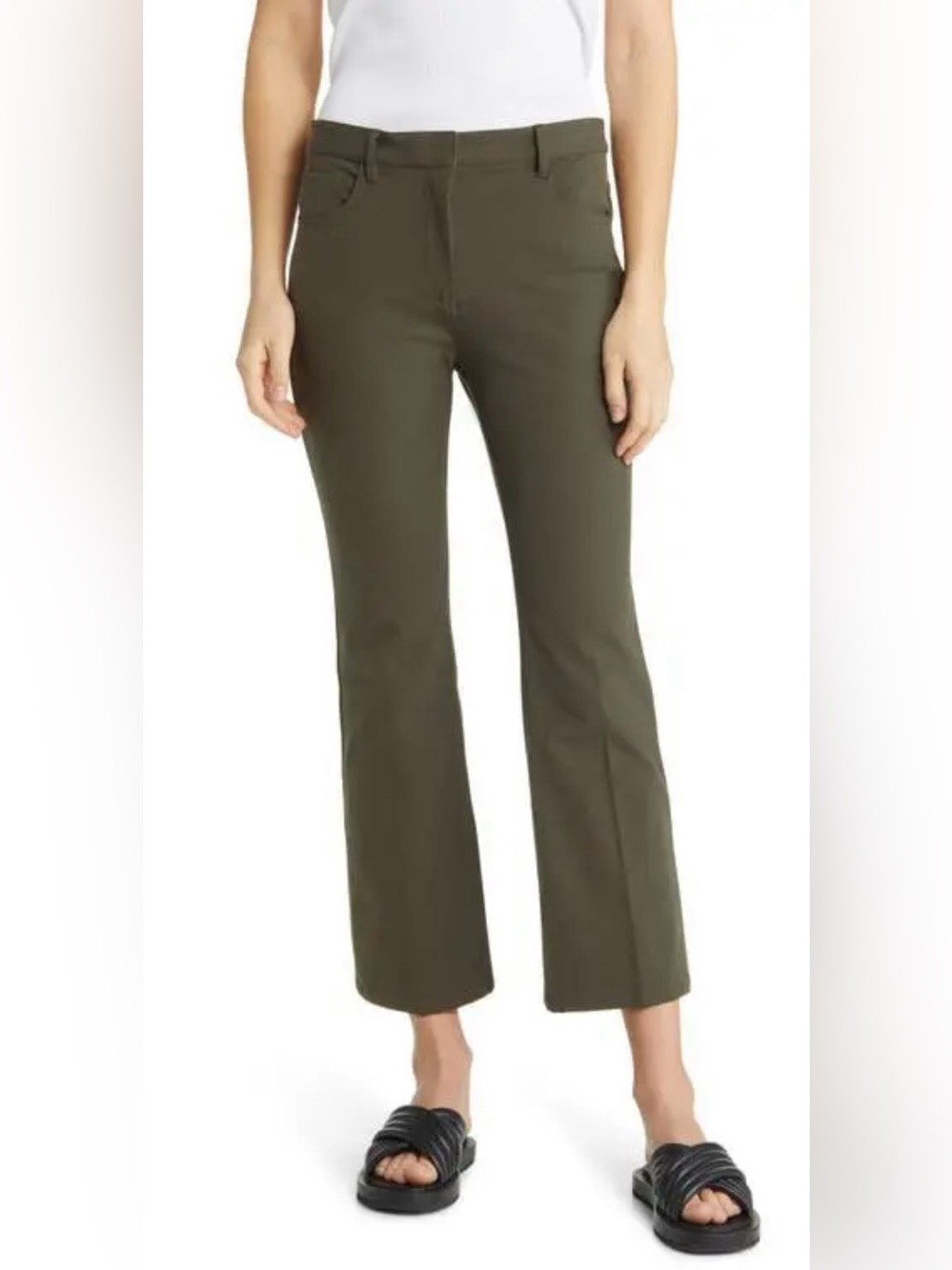 Theory Cropped Kick Flare Pants Olive Green Women’s Size 6 - Picture 2 of 11